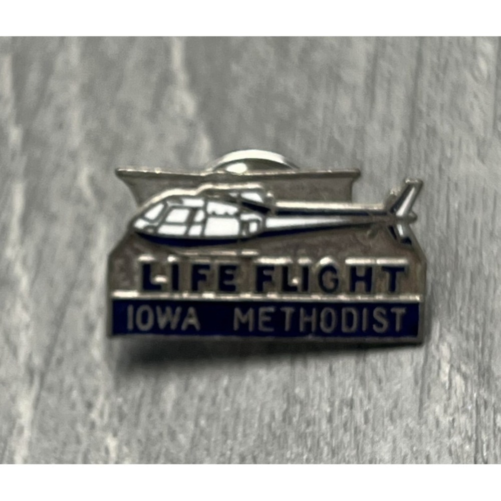 Vintage LIFE FLIGHT Iowa Methodist Hospital Helicopter Lapel Pin Advertising